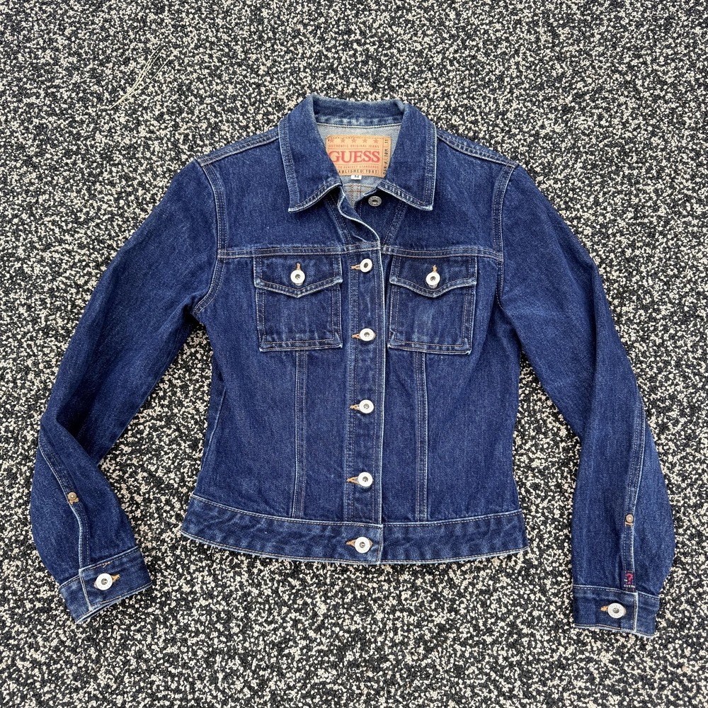 Vintage Guess Jacket Womens Medium Blue Denim Trucker Button Front Made USA